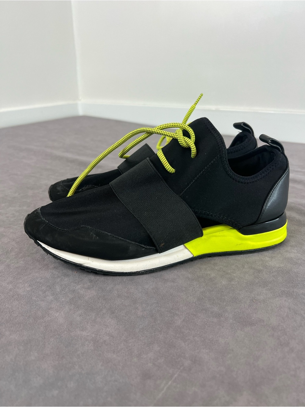 Aldo Black Sneakers with Neon Yellow Accents and Laces